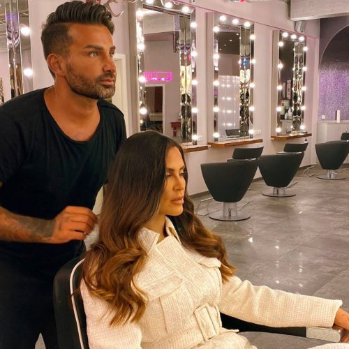 Friseurmeister Vincenzo Brancato und Realitystar Janine Pink bei DA VINCE HAIR & MAKE-UP